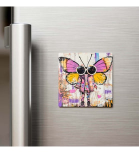Butterfly - Kelebek - Güneş Gözlüklü Style - Buzdolap Magneti - 9x9 Cm