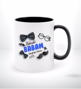 BK Gift Kişiye Özel Babalar Günü Hediyesi Yakışıklı Babam Tasarımlı Siyah Beyaz Kupa Bardak-1