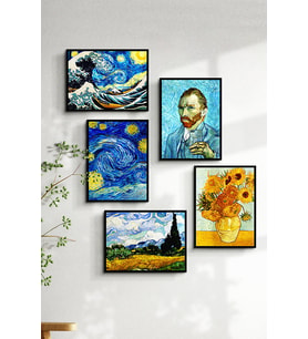 Çerçevesiz Çerçeve Görünümlü  5 Parça Mdf Tablo Seti Çoklu Baskı Seti Mdf Baskı Van Gogh Tablo