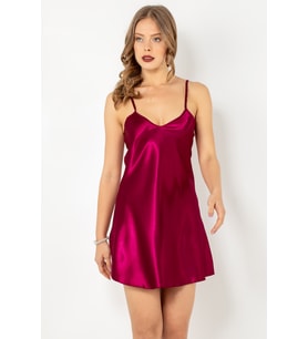 DoReMi İnce Askılı Saten Gecelik (Burgundy)
