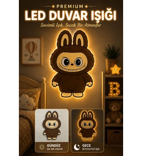 Işıklı Duvar Süsü / Labubu / Işıklı Kapı Süsü (K.Kahve)