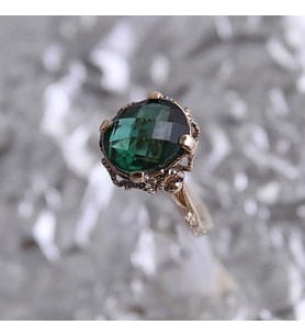 14k Altın Yeşil Topaz Taşlı Yüzük