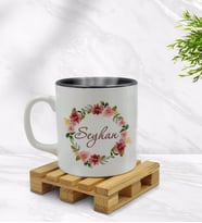 BK Gift Kişiye Özel Çiçek Tasarımlı İçi Siyah Renkli Kupa Bardak Model 19