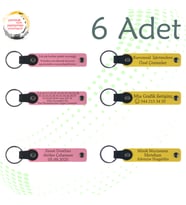 Pembe & Sarı, 6’lı Set, İsim Yazılabilen Deri Anahtarlık, Yılbaşı Kutlamalarına Küçük Hediye