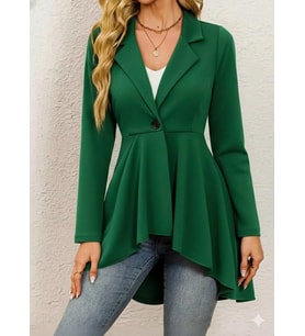pilelistore- Kadın Uzun Kollu Yakalı önden Düğmeli Uzun Atlas Blazer Ceket (Yeşil)
