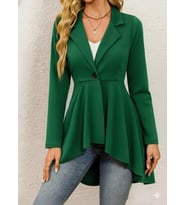 pilelistore- Kadın Uzun Kollu Yakalı önden Düğmeli Uzun Atlas Blazer Ceket (Yeşil)