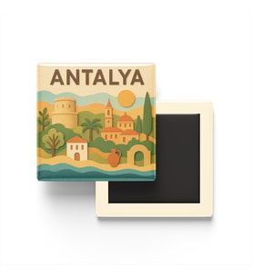 Antalya - Memleket Temalı - Paper Cut Art - Baskılı Buzdolap Magneti Kare - 9x9 cm