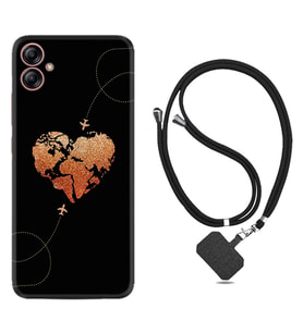 Samsung Galaxy A04E Kılıf Silikon Boyun Askılı İpli Desenli Silikon Plane Heart 1721