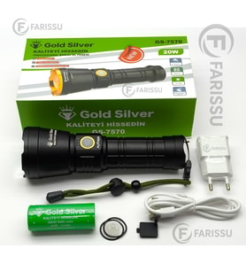 GS-7570 Şarjlı LED Fener - 20W, 1200 Lümen, 1.5 Km Zoom Menzil, 6000 mAh Batarya, Alüminyum Gövde