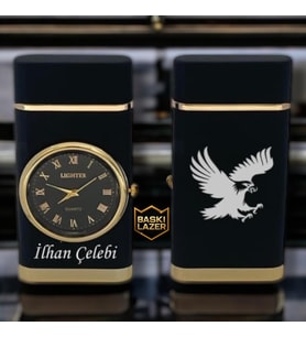 İsme Özel Kartal Logolu Saatli Çakmak Rüzgarda Sönmeyen Turbo Jet Özellikli - Kutulu Ve Hediye Paketinde