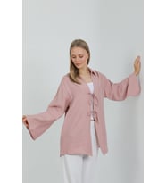 Doğal Viskon Kumaş Cepli Bağcıklı Kadın Kimono 1167 – Hafif, Dökümlü, Akışkan, Yazlık Model (Gül Kurusu)