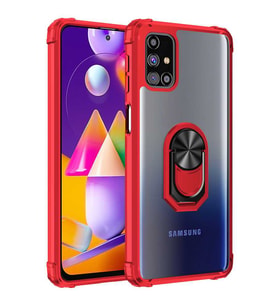 Samsung Galaxy M31S Kılıf Şeffaf Sararmaz Yüzüklü Mola Kapak (Kırmızı)
