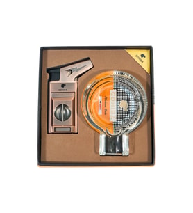 Cohiba Tek Torch Çakmak Kesici Kristal Küllük Bakır İkili Puro Seti TR9834