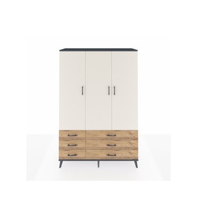 Hyperion Dolap 5 Raflı 6 Çekmeceli Tek Askılı 132x44x195 Antrasit-Aytaşı/Çam