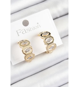 Pirinç Zirkon Taşlı Damla Figürlü Halka Model Gold Renk Kadın Küpe 5886 - HPSBYI4645-5919