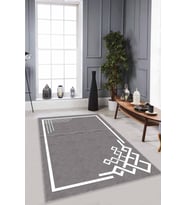 Gri Çerçeveli Kaymaz Tabanlı Makinede Yıkanabilir Halı AR535 - 100 x 160 cm
