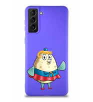Samsung Galaxy S21 Plus Soft Premier Kapak Bayan Puff Tasarımlı Silikon Kılıf - Mor (Şeffaf)