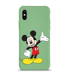 Apple iPhone X Uyumlu Lansman Kılıf Mickey Mouse Tasarımlı Altı Kapalı İçi Kadife Kaplı  Kapak (Şeffaf)