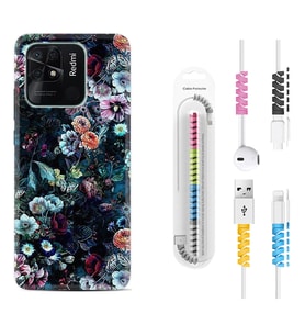 Xiaomi Poco X3 Pro M4 Pro X4 Pro C40 10C Kılıf Kablo Koruma Spiral Silikon Great Flowers 1304
