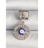 pilelistore 316L Çelik Gümüş Renk Zirkon Taşlı Göz Model Nazar Boncuk Detay Nomination Charm - TJ-BC