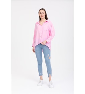 Kadın Oversize Salaş Gömlek Pudra