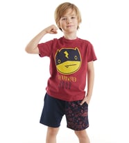 Süper Güçlü Erkek Çocuk T-shirt Şort Takım (Bordo-Lacivert)
