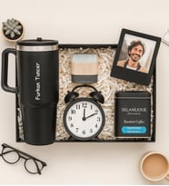 Kişiye Özel Fotoğraflı Çerçeve,Bluetooth Hoparlör,Masa Saati,Kahve Ve Termos Hediye Seti (Siyah)