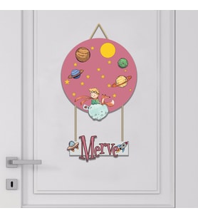 İsme Özel Bebek Odası Ahşap Kapı Süsü Küçük Prens (Pembe)