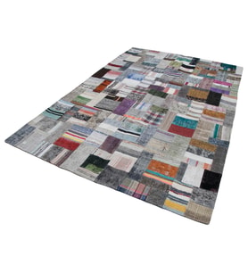 Gri El Dokuma Salon Kilimi Vintage Patchwork Dokulu Model Koridor Yatak Odası Bohem Etnik