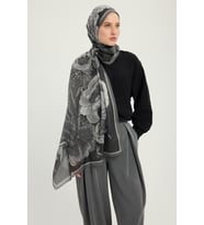 Schaless Mercan Bahçesi - Turuncu - Efilia Desenli Şal - 70x190 Cm (Siyah)