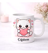 Kişiye Özel Sevimli Kedicik kupa bardak (Beyaz)