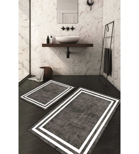 Dijital Baskılı Kaymaz Taban Yıkanabilir 2'li Klozet Takımı Banyo Paspası NDKZ-HT-181 (Gri)