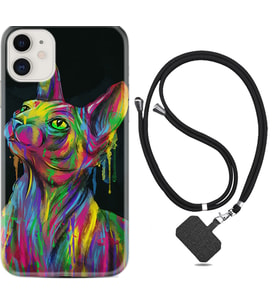Apple iPhone 11 12 13 Mini Kılıf Boyun Askılı Silikon Color Cat 1754