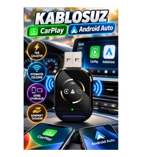 Kablosuz CarPlay ve Android Auto Adaptörü – Otomatik Eşleşme ve Tak Çalıştır