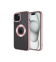 Apple iPhone 15 Uyumlu Kılıf Kamera Korumalı Logo Gösteren Zore Omega Kapak (Rose Gold Altın)