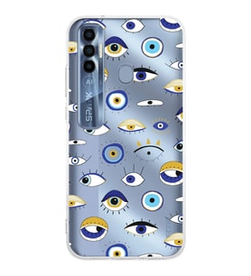 PrintiFy Tecno Spark 7 Pro ile Uyumlu 1mm Slim Fit Nazar Boncuğu 2 Baskılı Şeffaf  Kılıf