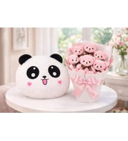 Romantik Hediye Seti Panda Peluş Yastık ve Ayıcık Buketi