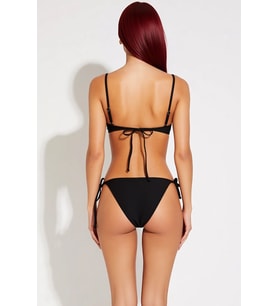 Kadın Bikini Takımı Bralette Kaplı Normal Bel Bağlamalı Simli Örme Kumaş Kolsuz Düz Desen Regular