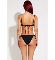 Kadın Bikini Takımı Bralette Kaplı Normal Bel Bağlamalı Simli Örme Kumaş Kolsuz Düz Desen Regular