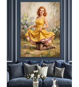 Sarı Elbiseli Vintage Kadın Portresi Dekoratif Kanvas - Mdf Ahşap Tablo
