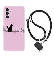 Samsung A23 A31 A32 A50 A51 A52 A53 A70 Kılıf Boyun Askılı Silikon Pink Cat Heart 1303