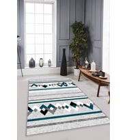 Zümrüt Zigzag Kaymaz Tabanlı Makinede Yıkanabilir Halı RT09 - 100 x 160 cm