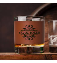 Premium Erkeğe Hediye Taba Deri Kaplama Viski Bardağı