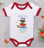 BK Kids Kişiye Özel Babasının Balıkçı Arkadaşı Tasarımlı Kırmızı Bebek Body Zıbın-1