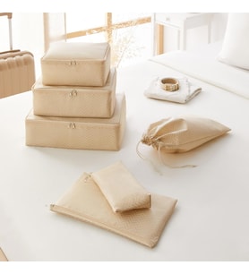 Ocean Home Textile 6'lı Bej Balıksırtı Bavul İçi Düzenleyici Set 