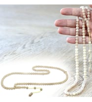 Ateş Kehribar Namaz Tesbihi - Sistemli - Bej Renk - Özel Kesim