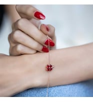 Gümüş Rose Kırmızı Kalpli Yonca Bayan Bileklik