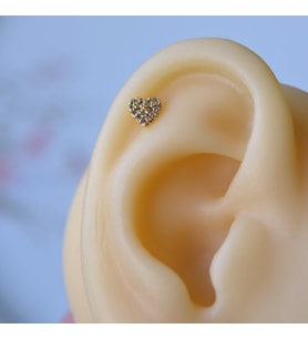 Cerrahi Çelik Gold Taşlı Kalp Tragus Piercing Helix Kıkırdak (Çok Renkli)
