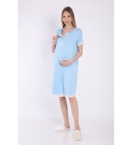 Luvmabelly MYRA9591 Önden Çıt Çıtlı Dantelli Hamile Geceliği -Mavi