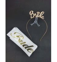 Bakır Renk Taç Ve Beyaz Kuşak Bride Seti